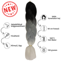 Afro ombre szintetikus 100 kanekalon haj tricolor #CY18 fekete-szürke-fehér